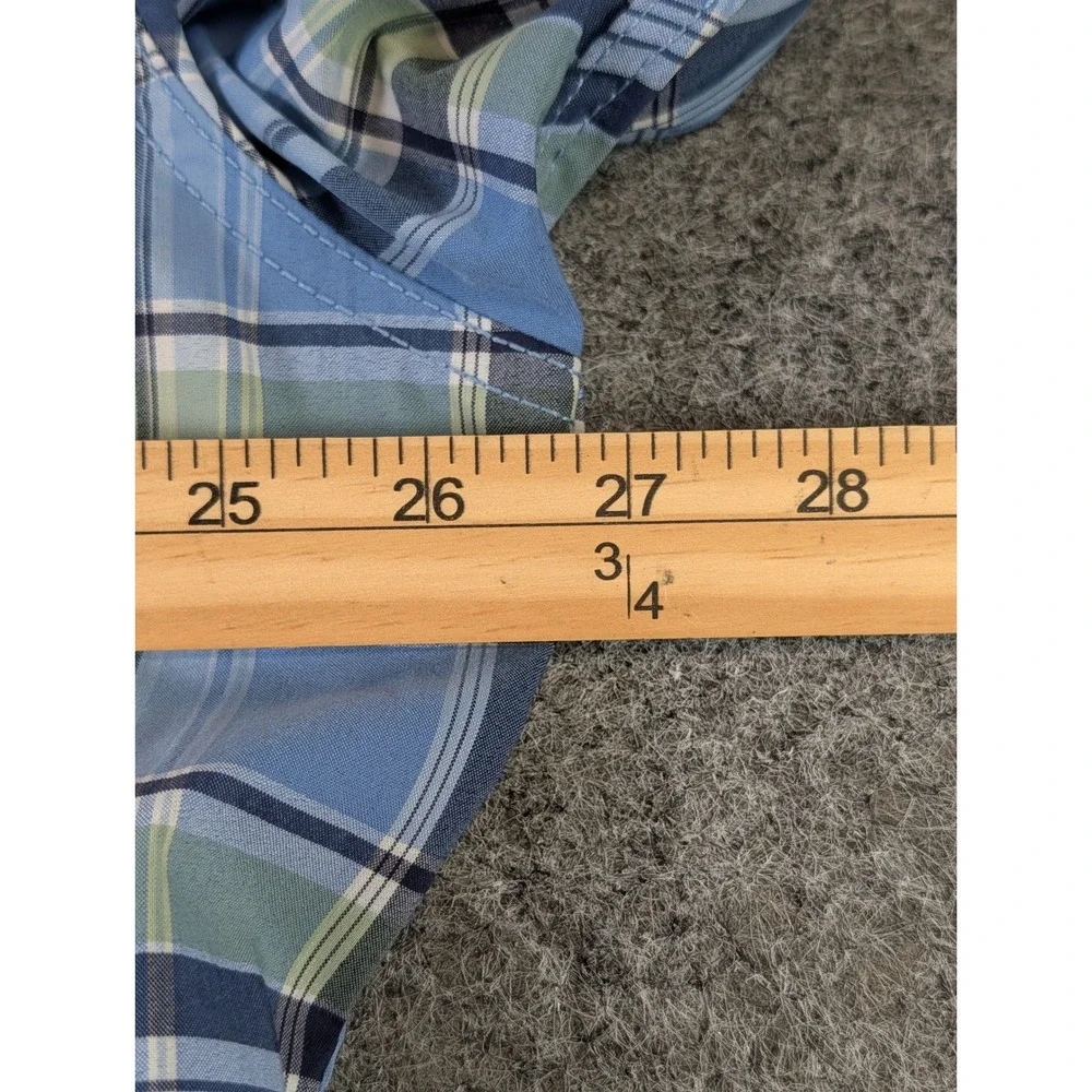 Pacific Outfitters Mens XL Active Stretch Blue Plaid Hiking Shirt Long Sleeve